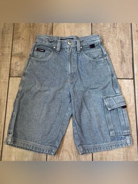 Y2K FUBU The Collection Cargo Denim Shorts Boys Sz 14 Light Wash Streetwear Vtg